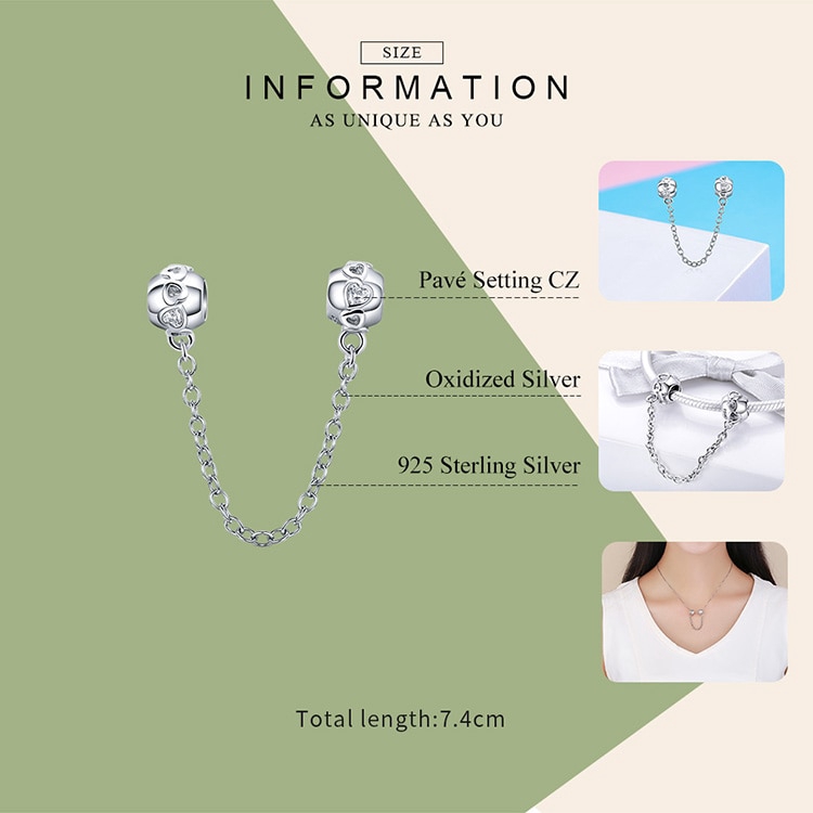 Hạt phụ kiện Bamoer bằng bạc thiết kế dáng dài với hạt hình trái tim để trang trí vòng đeo tay