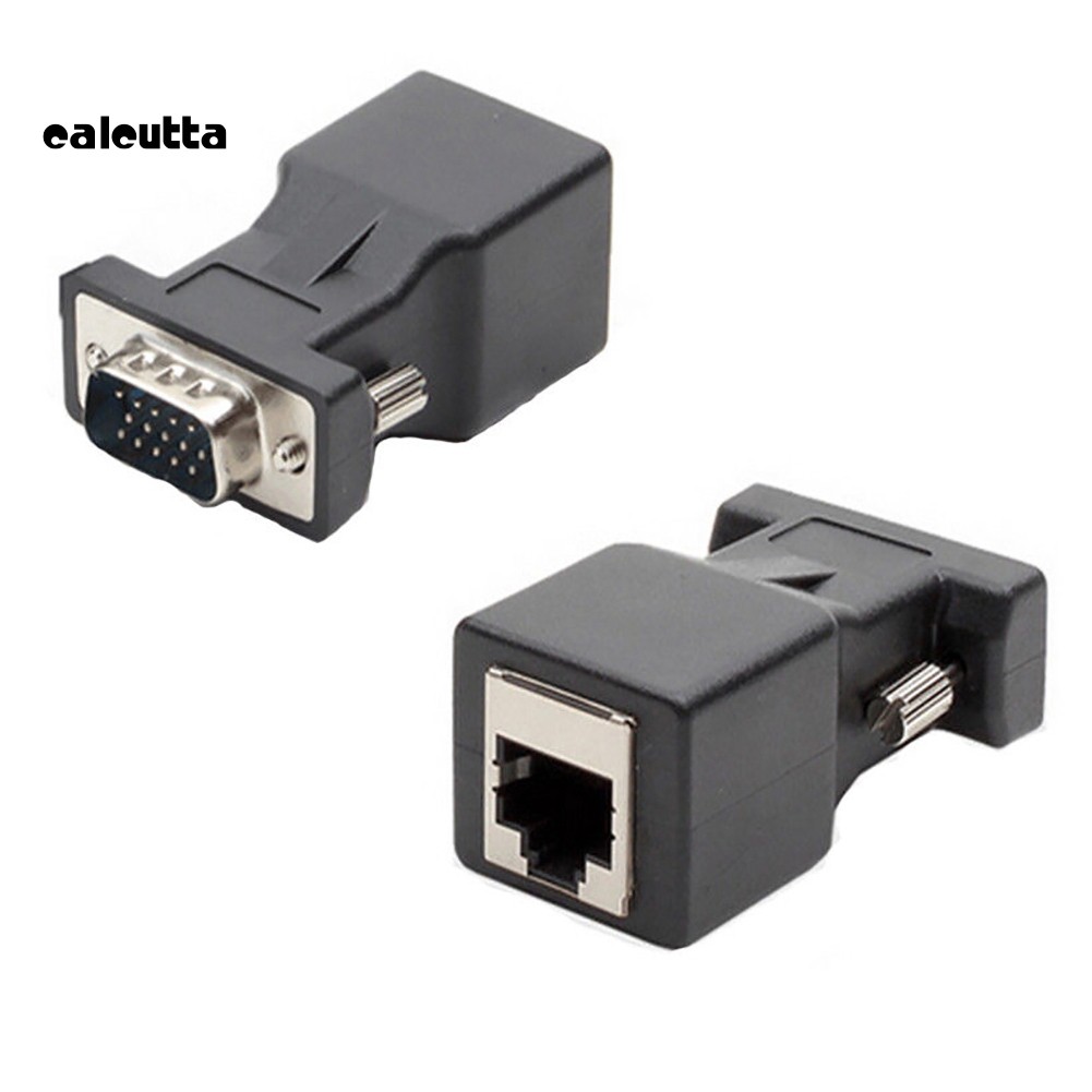 ✡COD✡2Pcs 15 Pin VGA Male to RJ45 Female Ethernet Adapter Connector LAN Extender