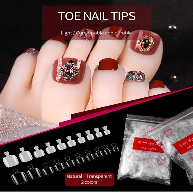[Hàng mới về] Set 500 móng chân giả trong suốt phủ toàn bộ móng phù hợp sấy khô dưới đèn UV