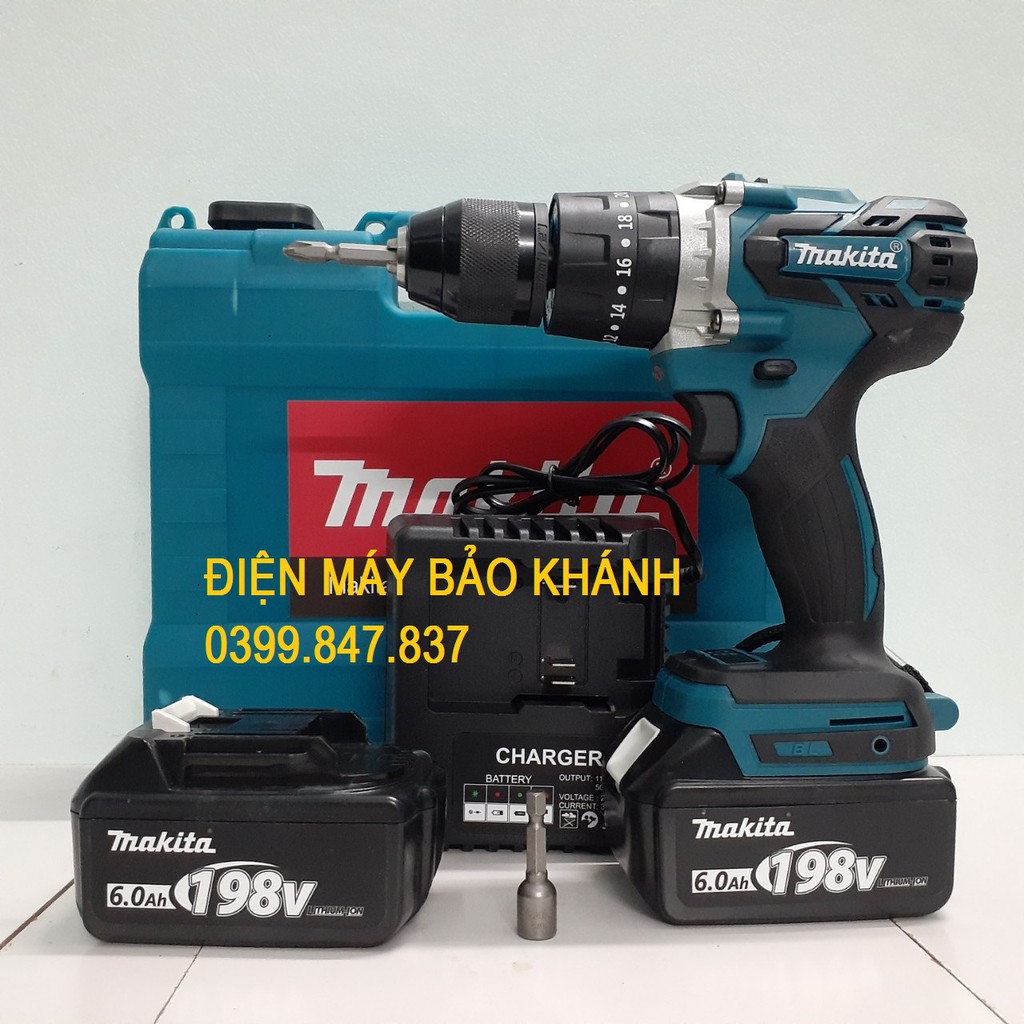 MÁY KHOAN PIN MAKITA 3 chức năng 2 pin 198v không chổi than