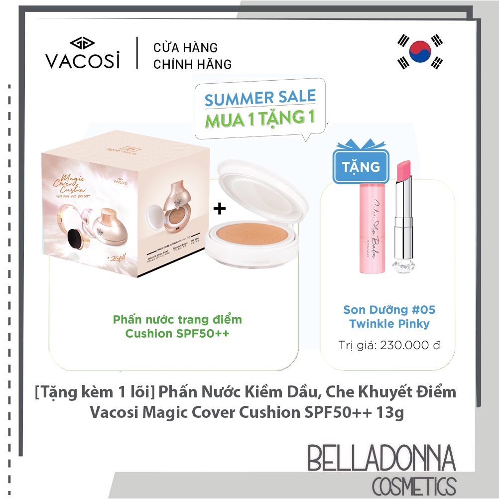 [Tặng kèm 1 lõi + 1 Son Dưỡng Môi] Phấn Nước Kiềm Dầu, Che Khuyết Điểm Vacosi Magic Cover Cushion SPF50++ 13 g