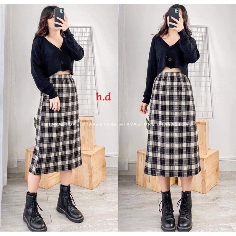 [ Mã WASTAPR giảm 10K đơn 50K] Chân váy kẻ xẻ dáng dài HĐ12 | BigBuy360 - bigbuy360.vn