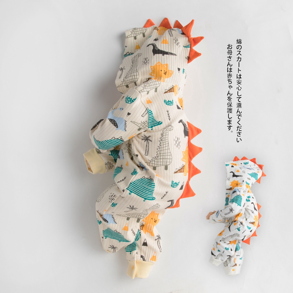 Bộ Áo Liền Quần Tay Dài Có Mũ Trùm Chất Liệu Cotton In Họa Tiết Hoạt Hình Xinh Xắn Cho Bé Sơ