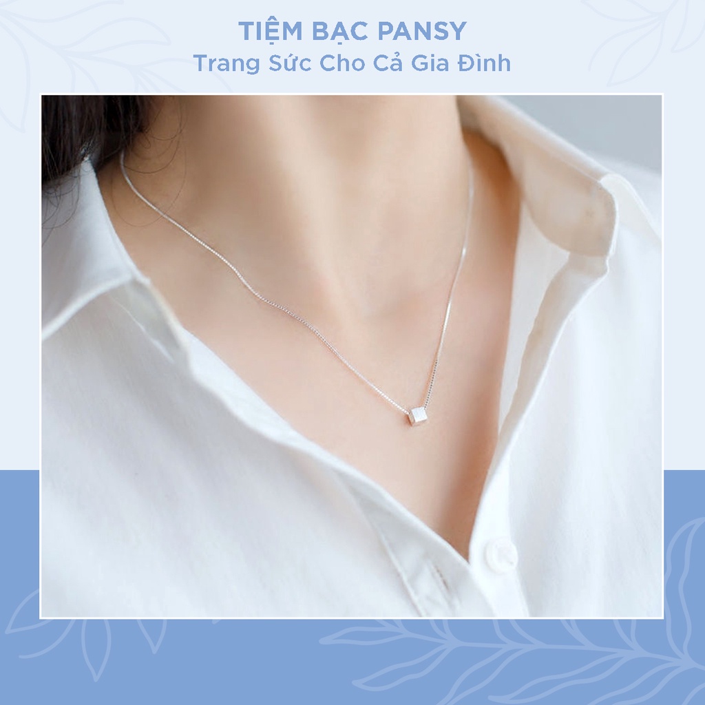 Dây chuyền bạc nữ PANSY hình khối vuông trendy - Vòng cổ mặt vuông nhỏ bằng bạc ta cao cấp