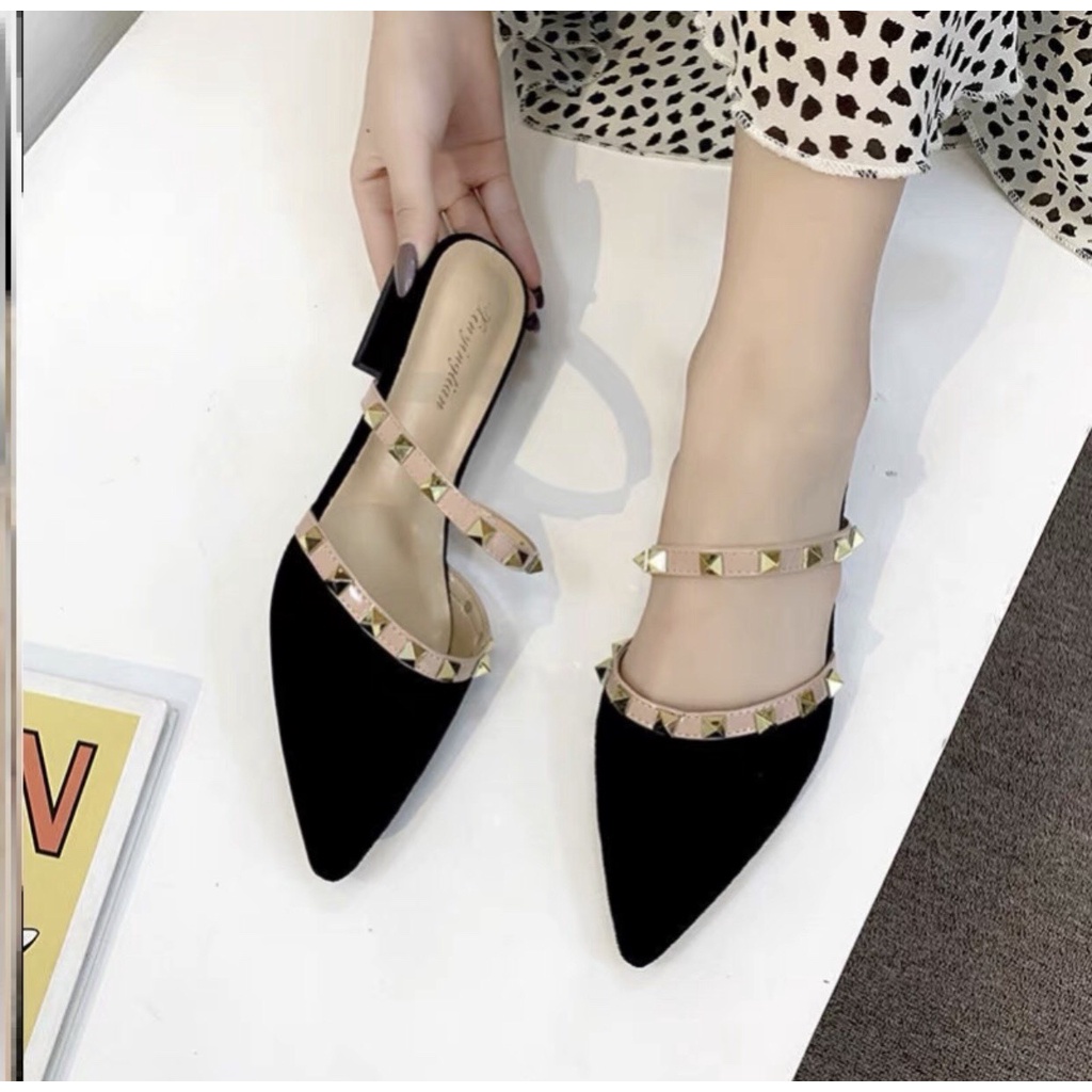 Dép sục nữ viền đinh chất da lộn thời trang