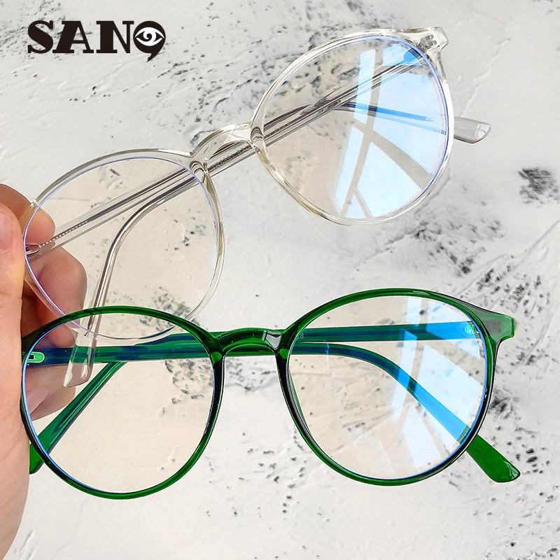 Mắt kính TR90 thiết kế gọng tròn trong suốt chống ánh sáng xanh thời trang Hàn Quốc