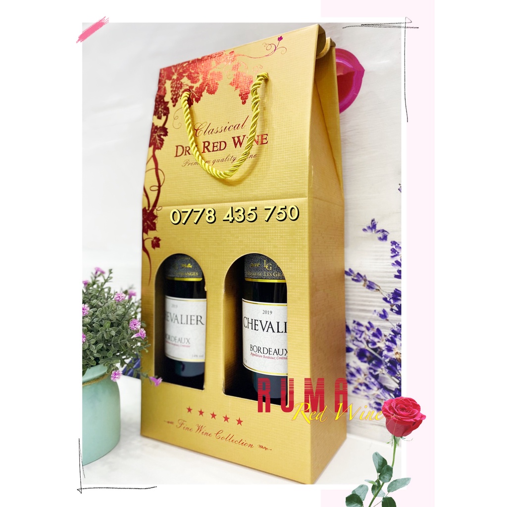 Quà tặng hộp giấy 2 chai rượu vang Pháp Chevalier Cabernet Sauvignon