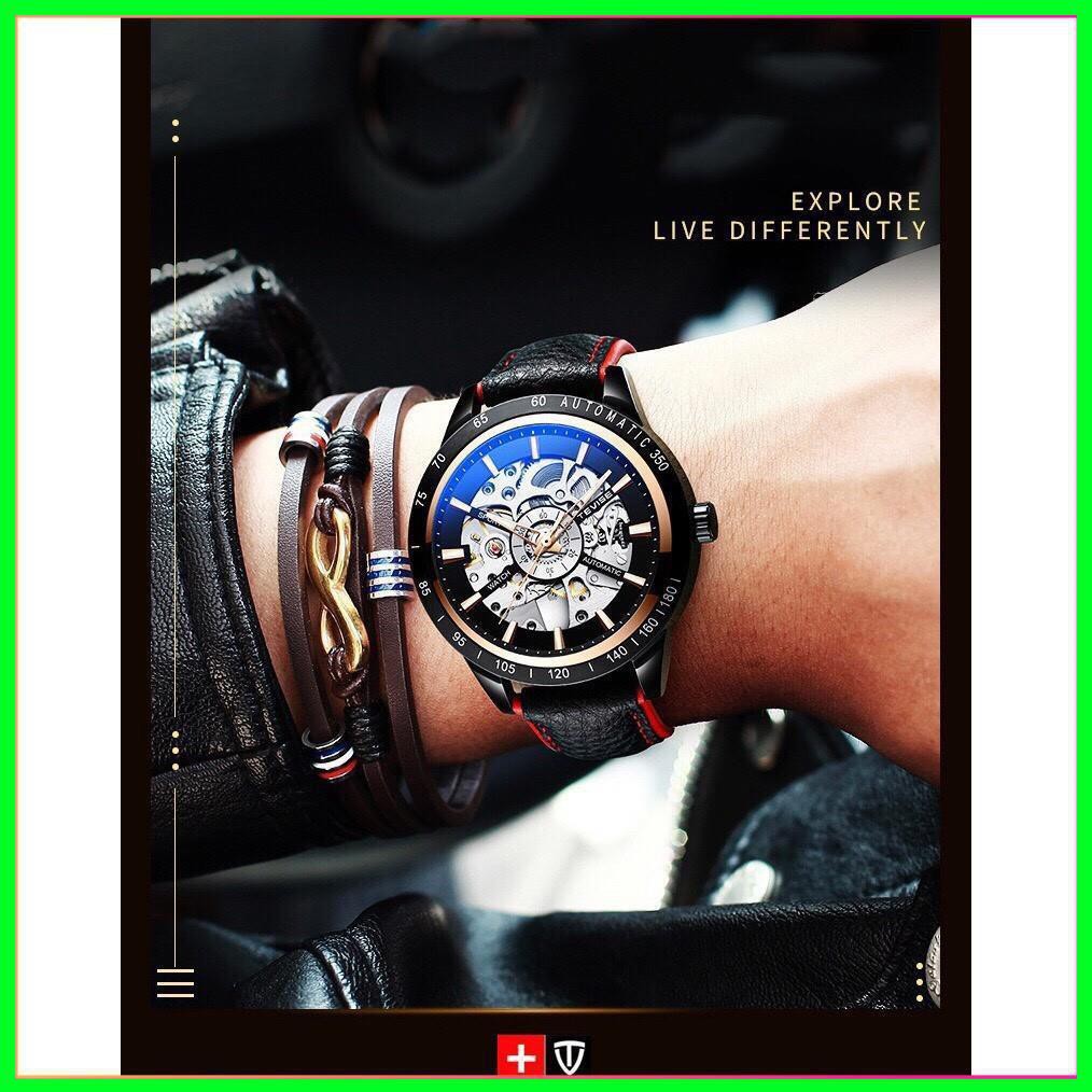 Đồng hồ nam automatic dây da bọc su cực bền hiệu tevise chính hãng (tặng kèm hộp) | BigBuy360 - bigbuy360.vn