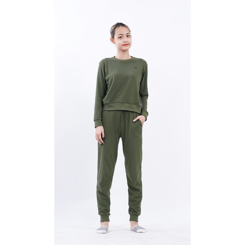 BỘ NỈ NỮ CAO CẤP  dày dặn, mềm mịn siêu ấm XUẤT HÀN họa tiết LOGO thêu 2 mặt- rêu