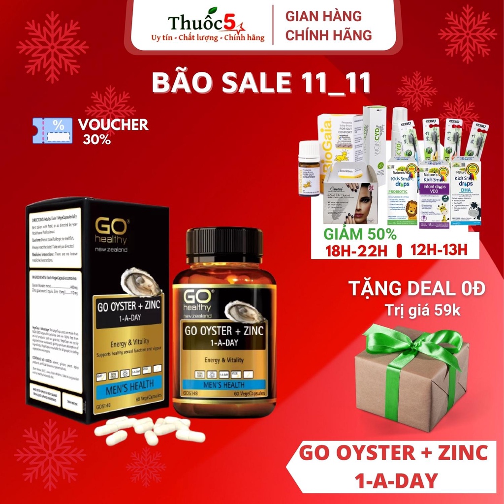 [GIÁ GỐC] Go Oyster + ZinC 1-A-DAY hỗ trợ sinh lý nam, hộp 60 viên