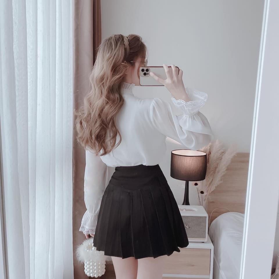 [Mã FAMARAL1 giảm 10K đơn 50K] Áo Sơ Mi Tiểu Thư Cổ Phối Voan Tơ 2 lớp Dora Style