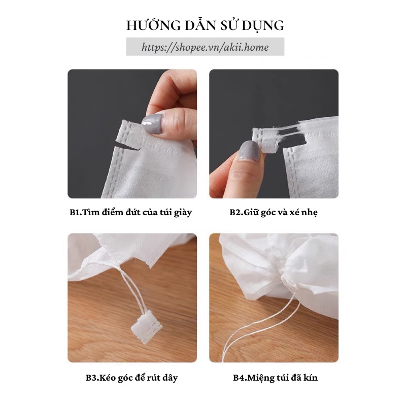 Túi Đựng Giày Đa Năng Vải Không Dệt, Miệng Dây Rút Tiện Lợi Màu Trăng.
