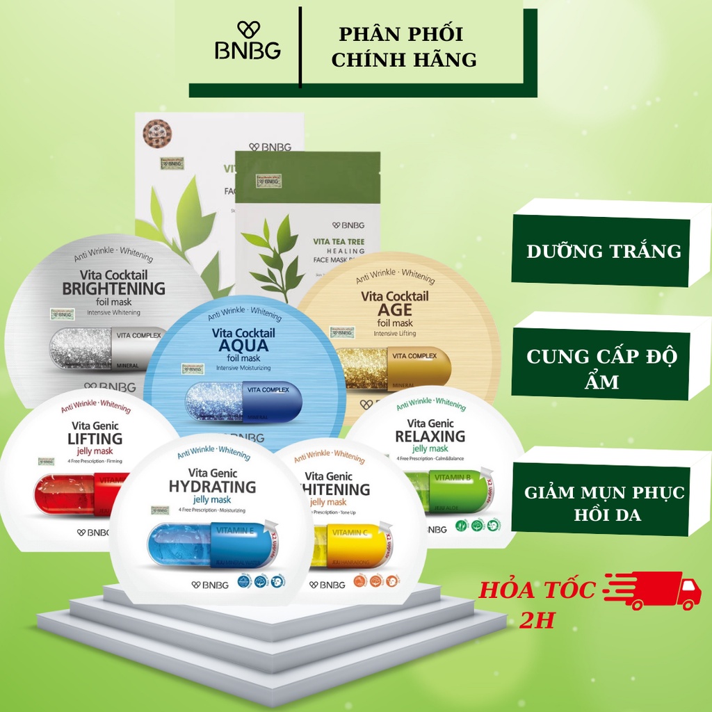Mặt nạ miếng dưỡng ẩm, dưỡng trắng, giảm mụn, phục hồi da Hàn Quốc BNBG Mask