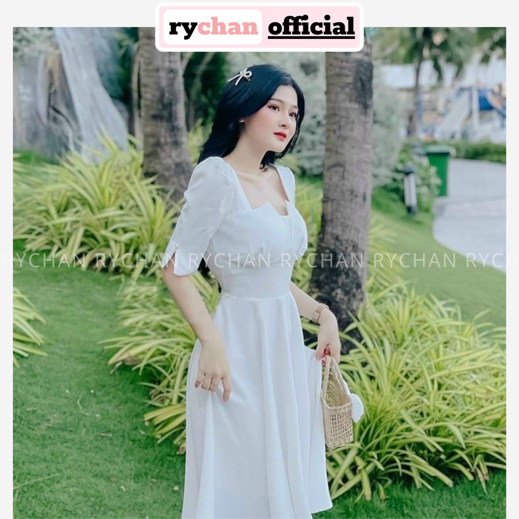 Đầm Nữ Dự Tiệc Cưới Dáng Dài Cổ Xếp Cực Lạ Tay Lửng Bo Eo Màu Trắng [ẢNH THẬT CUỐI] - DX9824
