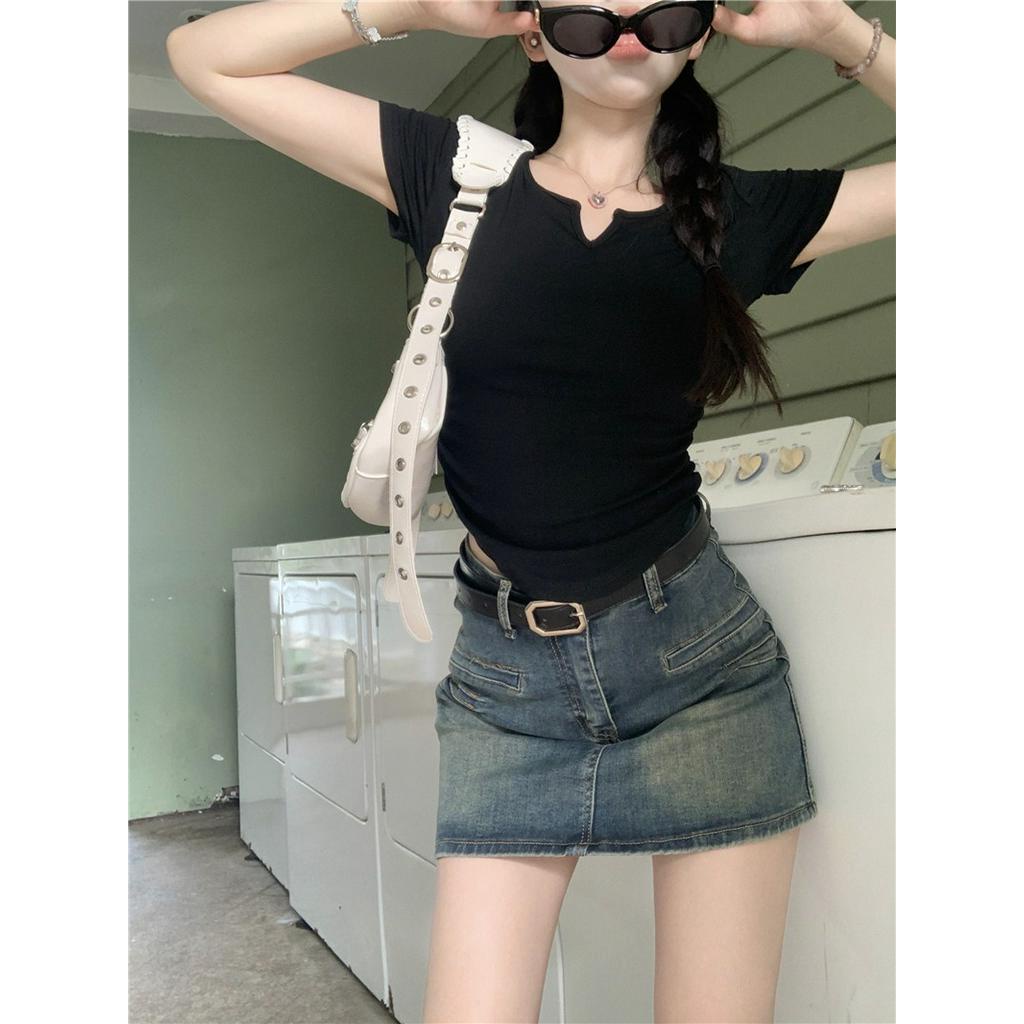 Áo Thun Dáng Ôm Cổ V Ngắn Tay Thời Trang Cá Tính 63194