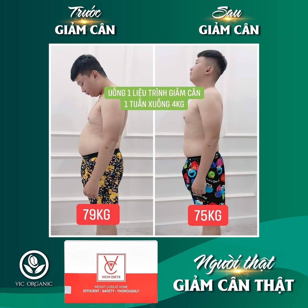 Thảo mộc giảm cân Vichi Diets giảm cân tiêu mỡ khoá cân hộp 49 viên Tặng 1 ống Vit C Siết eo