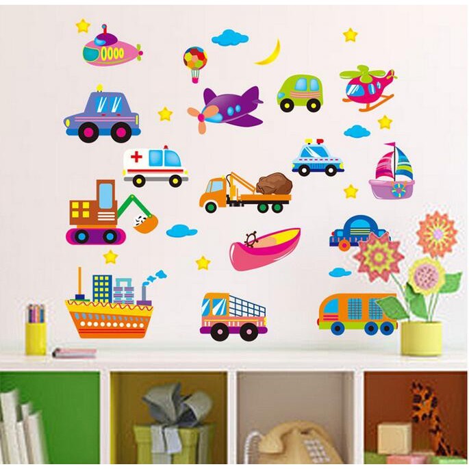 Decal dán tường phương tiện giao thông cho bé 