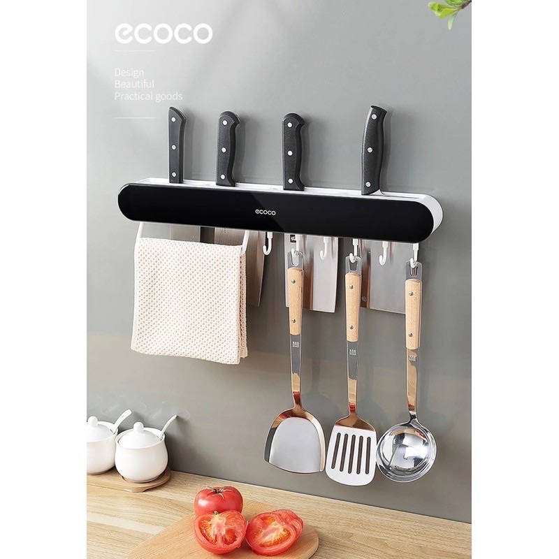 Kệ Cắm Dao Kéo ECOCO Kèm Giá Đựng Đũa Thìa Kèm Móc Treo Khăn Tiện Lợi, Kệ Dán Tường Cài Dao Kéo 2028