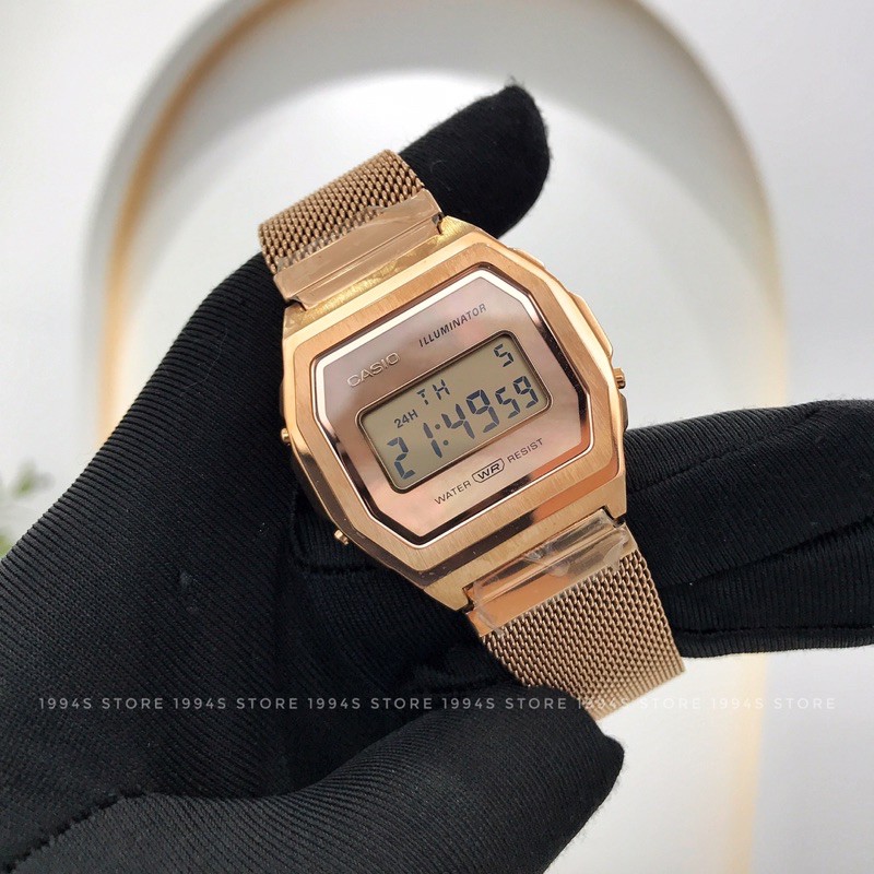Đồng hồ nam/nữ Casio A1000MPG-9 / A1000MPG-9EF dây thép, size 38mm, hàng chính hãng