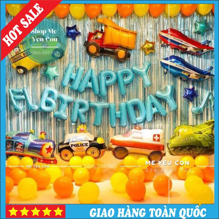 Trang Trí Sinh Nhật Bé Trai Chủ Đề Ô Tô, Máy Bay, Xe Bus, Bóng Bay Trang Trí Tiệc Thôi Nôi Đầy Tháng 🎁FREESHIP🎁