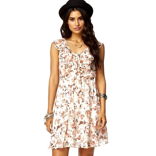 Váy Đầm Voan Hoa Nhí Hai Lớp Nhún Eo Cổ Bèo Thắt Nơ Tay Cánh Tiên F21 Hàng Xuất Dư Xịn Cao Cấp Rủ Mát Ullzang Dễ Thương