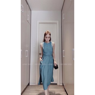 ⚡️BÁN SỈ⚡️Đầm xanh xoăn eo dây buộc