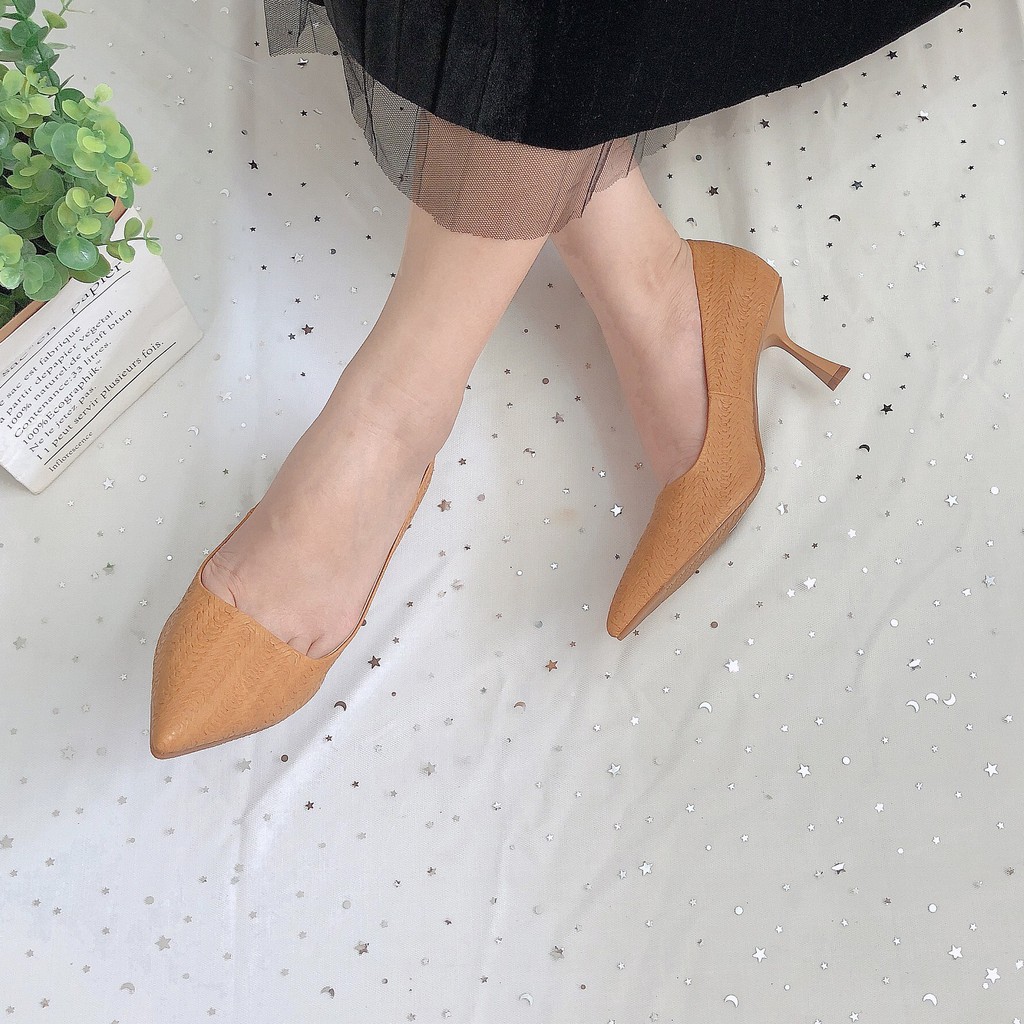 GIÀY CAO GÓT COLEE MŨI NHỌN DA VÂN SỌC CAO 6 CM 005137