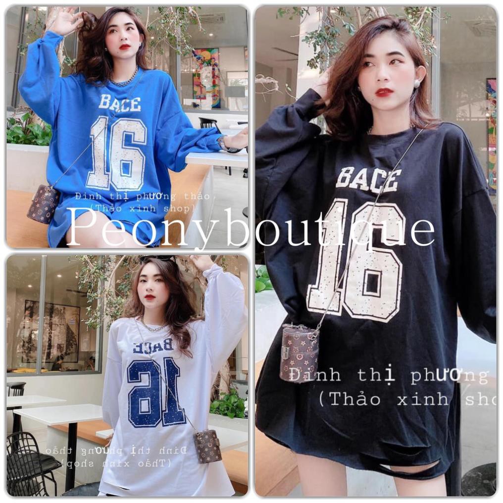 🌸 Phông dài tay in số 16 form giấu quần màu ĐEN | TRẮNG | XANH Ulzzang 🌸