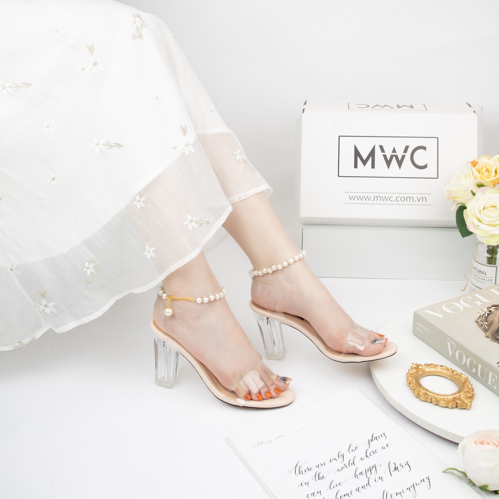 GIÀY CAO GÓT NỮ MWC - SANDAL CAO GÓT THỜI TRANG - CAO GÓT ĐẾ TRỤ VUÔNG 7CM   - CAO GÓT QUAI TRONG SANG CHẢNH NUCG-3574