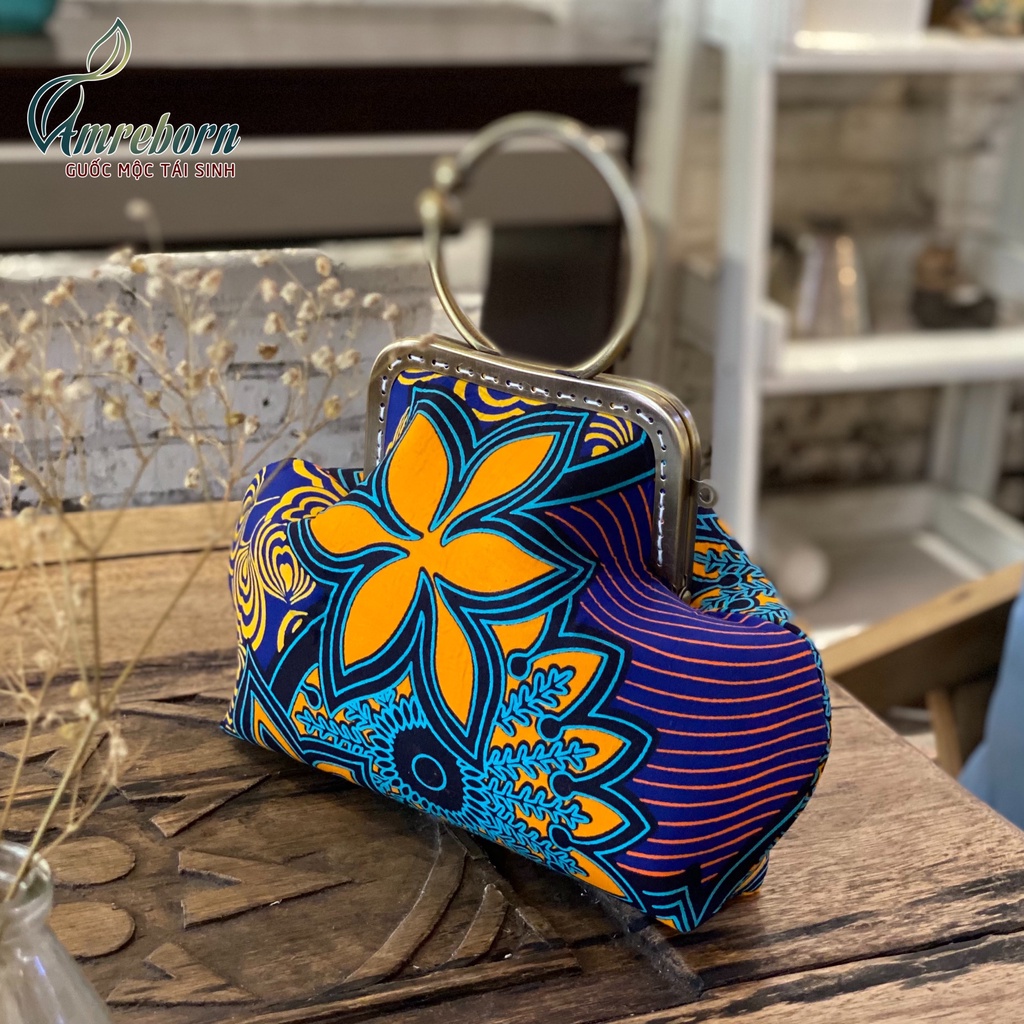 Combo túi xách guốc mộc tân thời, handmade, phong cách vintage, họa tiết vải đa sắc độc đáo