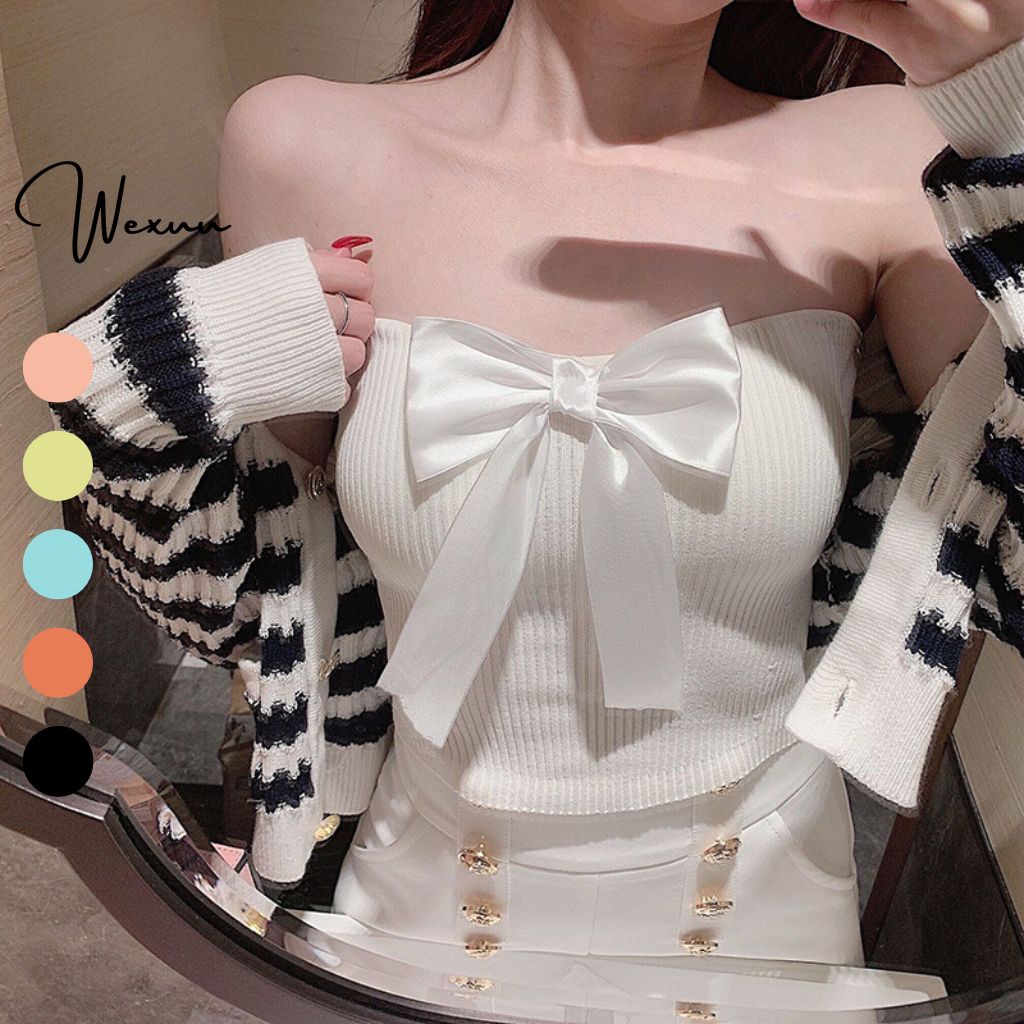 Áo bra không gọng nữ Xuu Design,vải cotton co dãn phối nơ ngực xinh xắn kèm dây áo - BR18