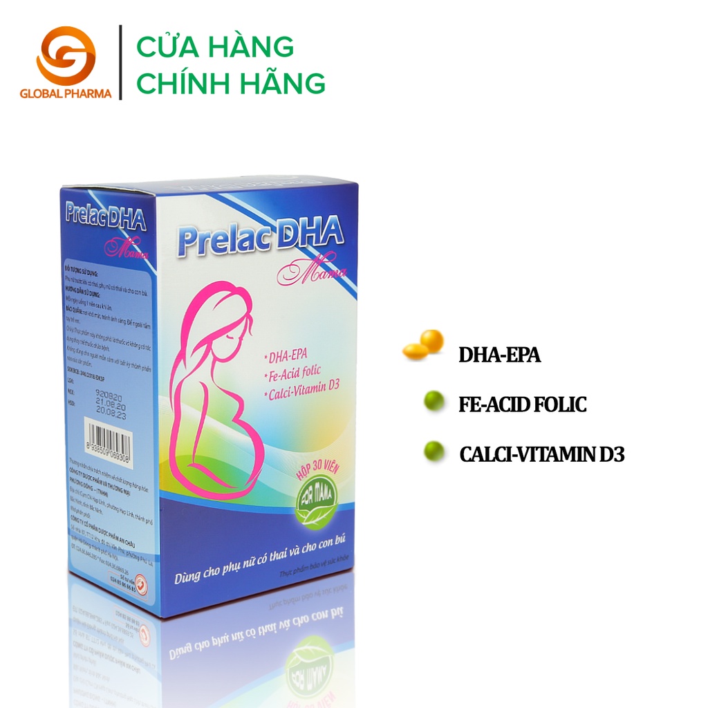Viên uống Prelac DHA mama AN CHÂU bổ sung Vitamin, khoáng chất cho phụ nữ mang thai lọ 30 viên - Globalpharma