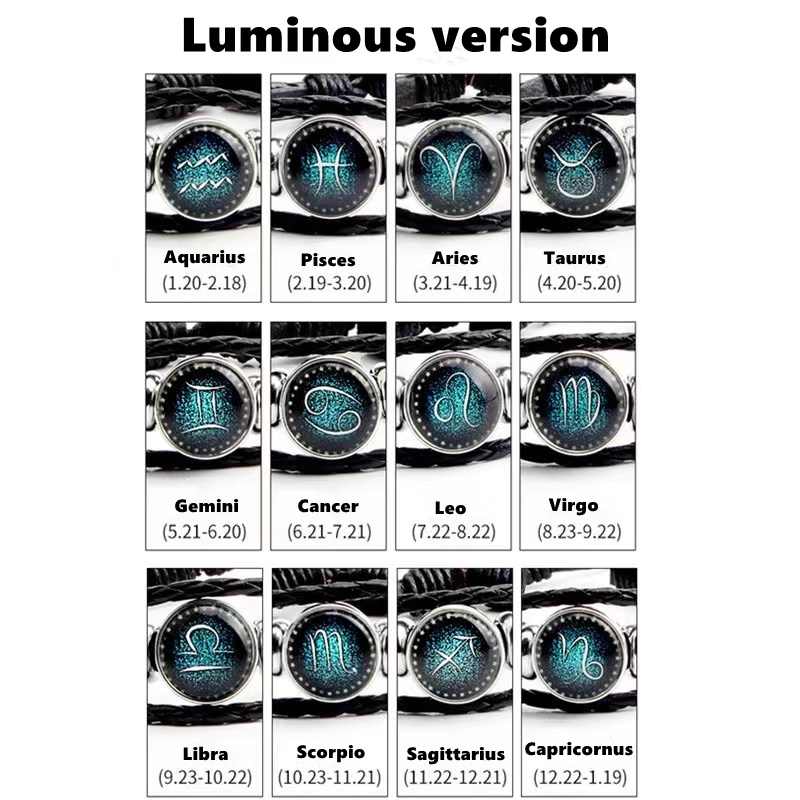 Vòng Tay Da Nhiều Lớp Mặt Hình 12 Cung Hoàng Đạo Dạ Quang Mẫu Mới 2022