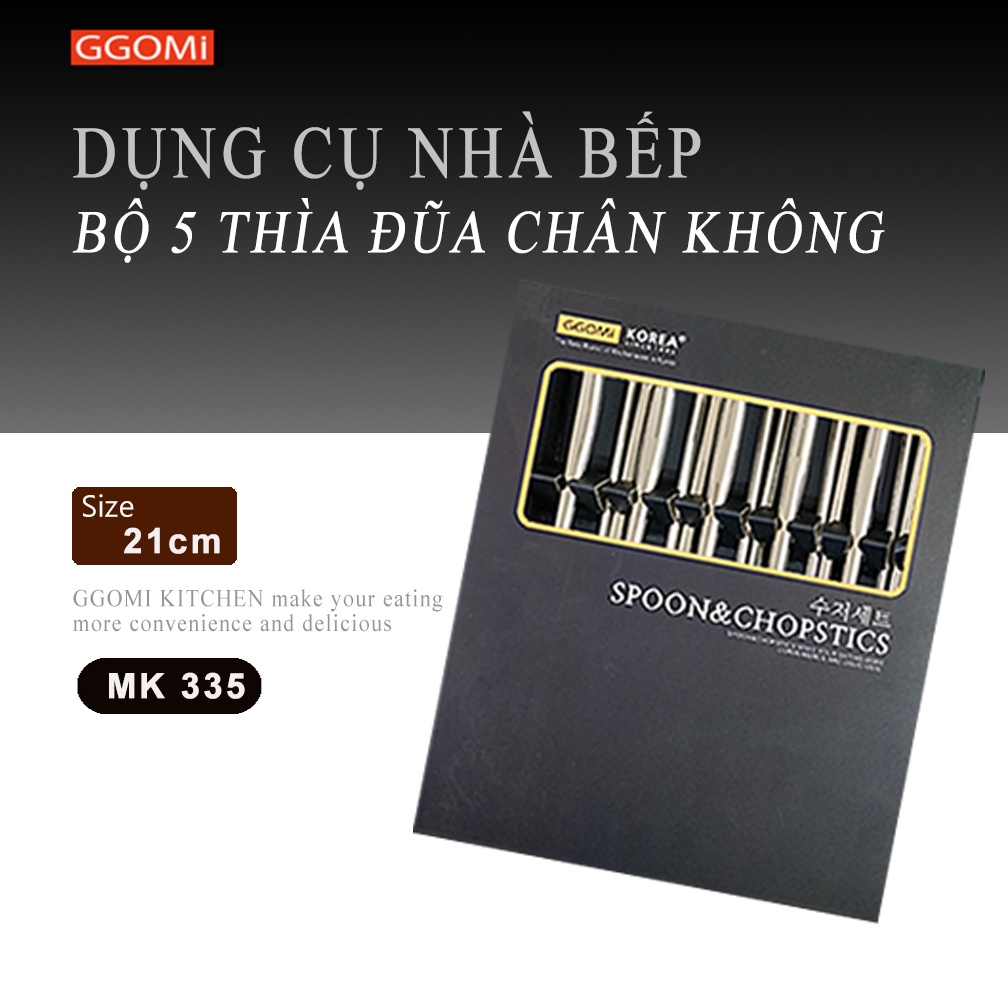 [HÀNG CHÍNH HÃNG]Bộ 5 đũa và thìa inox siêu nhẹ sản xuất bằng vật liệu chất lượng cao,bền bỉ đến từ GGOMi Hàn Quốc MK335