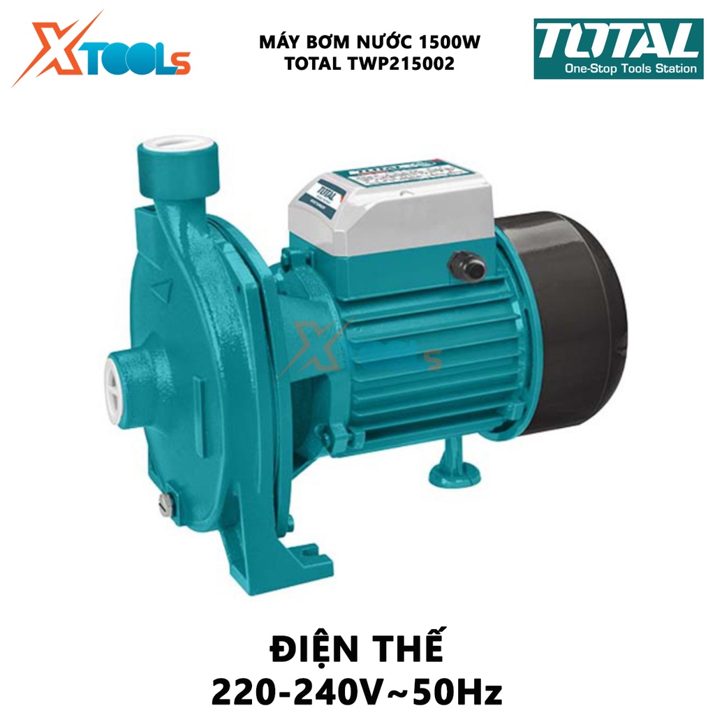 Máy bơm nước TOTAL TWP215002 Máy bơm nước dùng điện Công suất đầu vào 1.500W(2HP) Chiều cao bơm 18 m Lưu lượng 450 L/p
