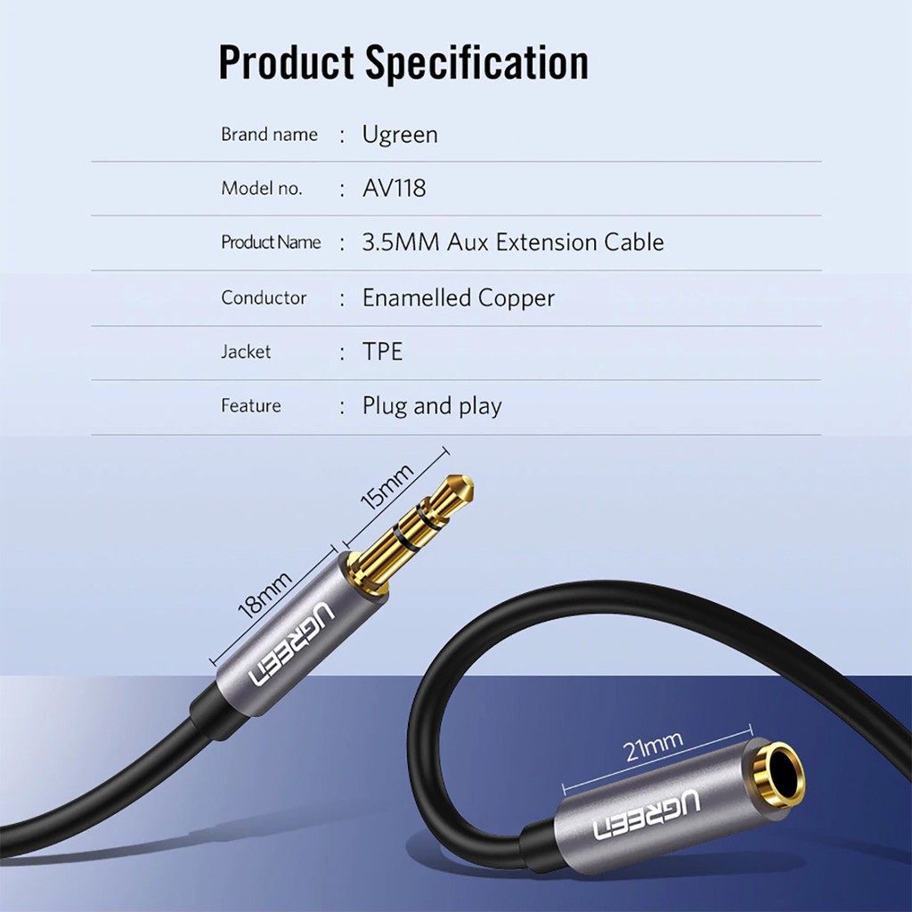 [Mã ELHACE giảm 4% đơn 300K] Dây Audio 3.5mm Nối Dài Cao Cấp Ugreen 10592 10593 10594 10595 10538(vỏ nhôm)