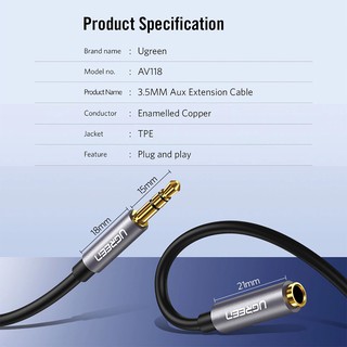 Cáp audio 3.5mm 3 nấc nối dài 1m5 cao cấp ugreen 40674