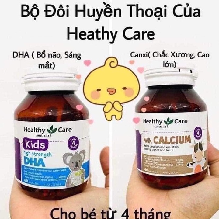 Viên sữa bổ sung canxi milk cho bé từ 4 tháng tuổi, healthy care milk calcium 60 viên úc, hỗ trợ phát triển răng, xương