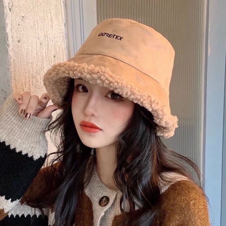 Mũ Da Lộn Lông Cừu 2 mặt lót nỉ và lót lông đội cả 2 mặt kiểu dáng mũ tai bèo