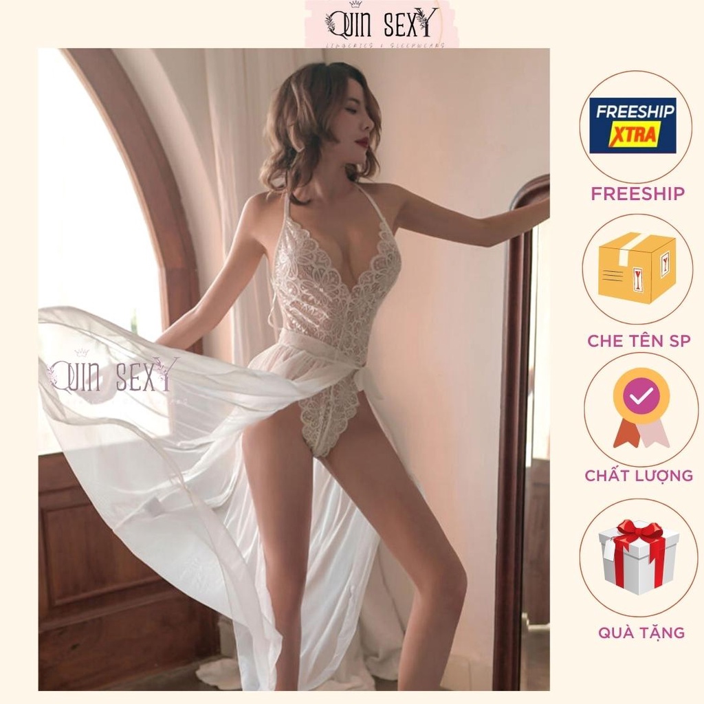 Bodysuit ren kèm choàng lưới quyến rũ, ren mềm mịn BS015