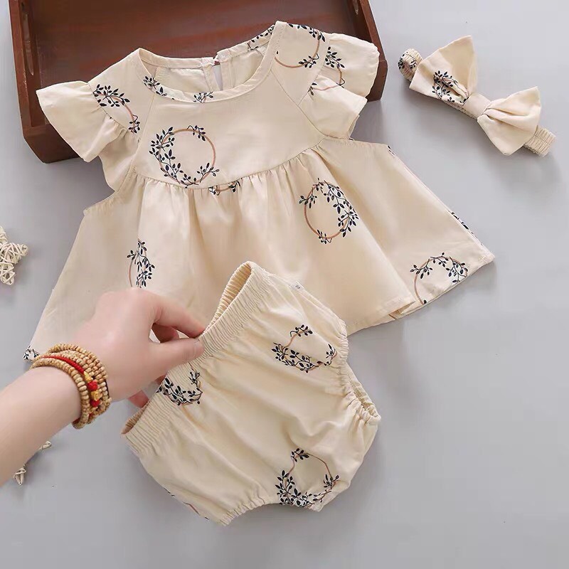 Set baby done kèm quần bánh mì tặng kèm tuaban siêu yêu cho bé gái từ 3-13kg