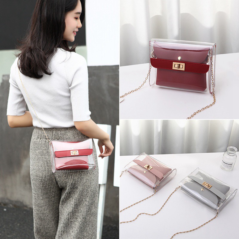 Túi đeo chéo nhựa trong Hàn Quốc thời trang cho nữ