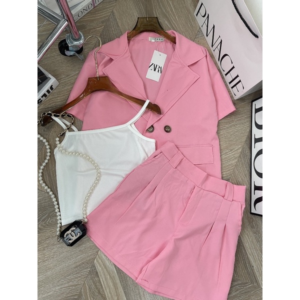 [ 𝐅𝐑𝐄𝐄 𝐒𝐇𝐈𝐏 ]  SÉT VEST HỒNG QUẦN SOOC 3 MÓN