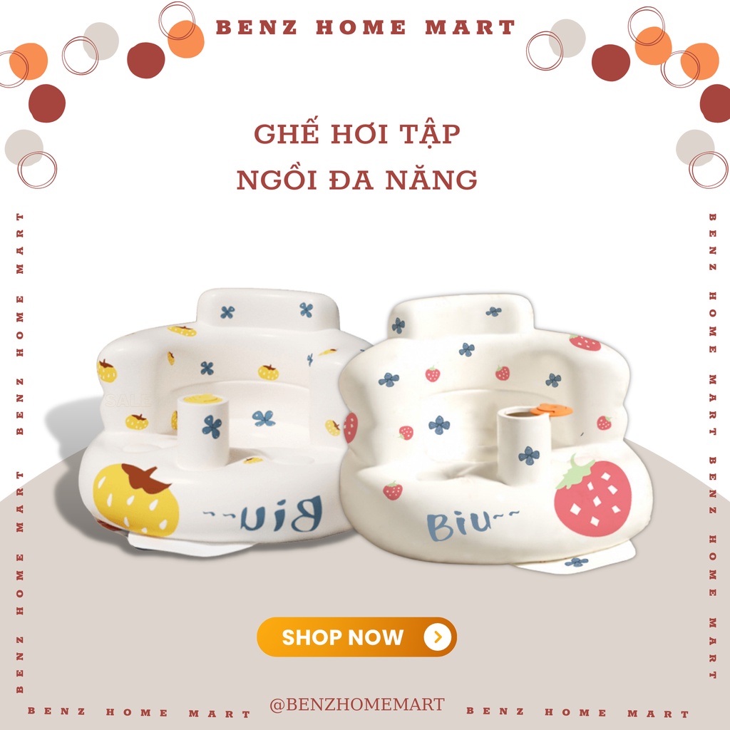 Ghế hơi tập ngồi cho bé cao cấp phong cách Hàn Quốc, Ghế ăn dặm, Ghế đa năng, Bơm hơi tự động chống ngã