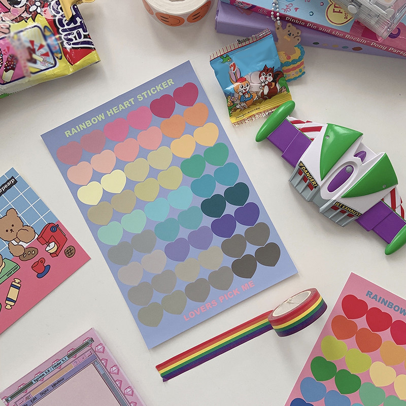 Sticker Dán Trang Trí Sổ Tay Hình Trái Tim Nhiều Màu Sắc