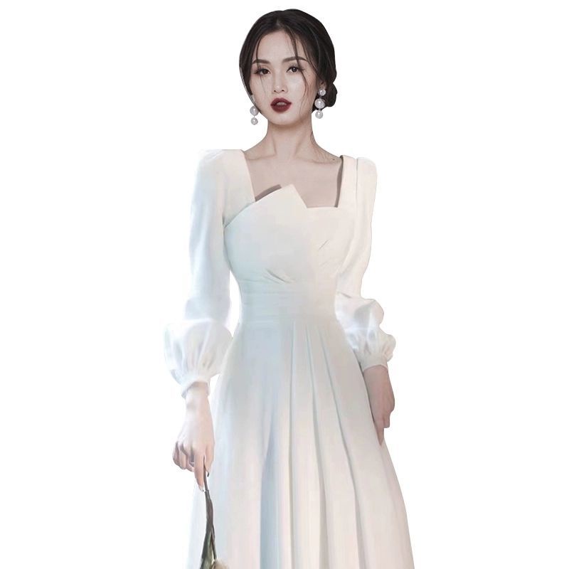 Đầm tay dài cổ vuông tùy chọn màu sắc thời trang xuân thu 2021 dành cho nữ
