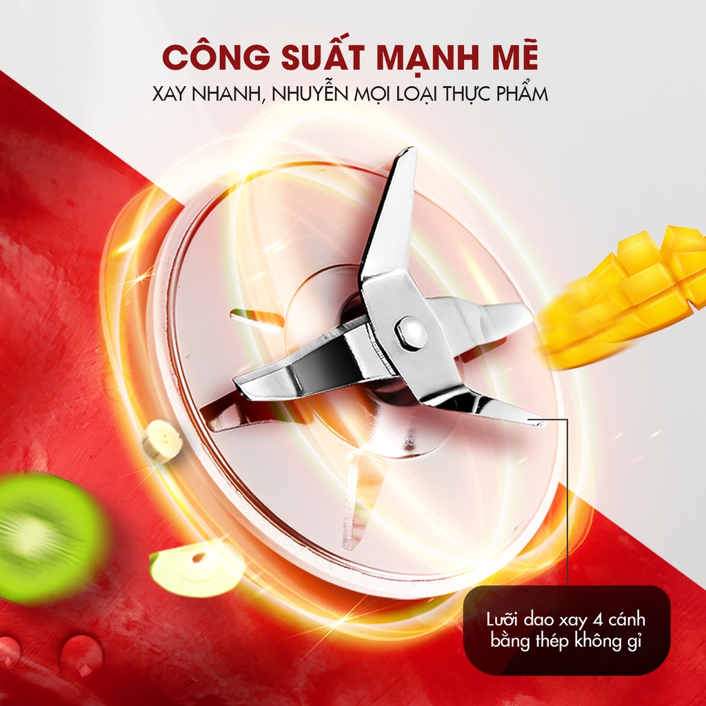 Máy xay sinh tố vắt cam đa năng Masuto Blender 3 cối say đá viên hạt siêu nhuyễn mịn xoay đồ eatclean chỉ 10s