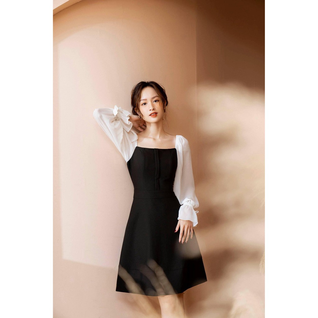 [Mã SKAMFA06 giảm 10% tối đa 50K đơn 0Đ] TIIN STORE Váy chữ A phối phối voan cổ vuông tay chun by Tiin | BigBuy360 - bigbuy360.vn