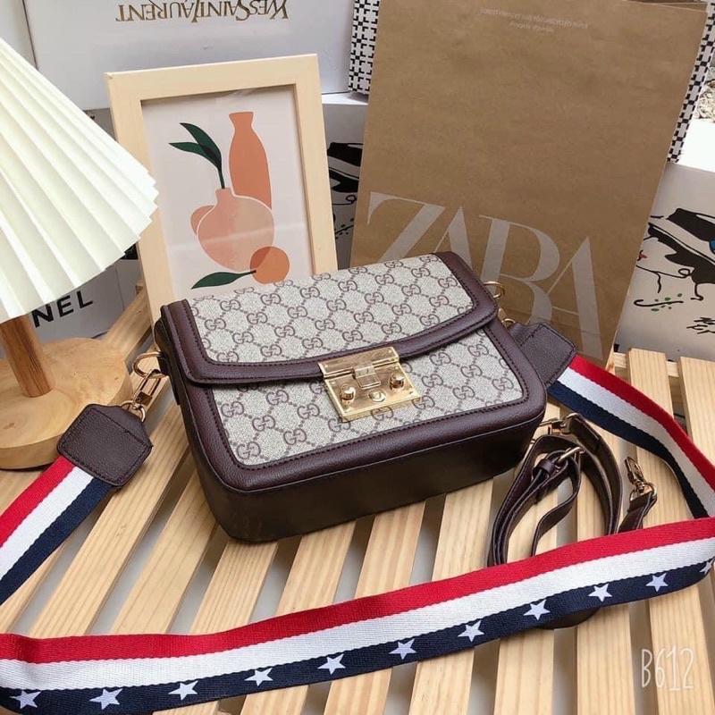 Túi xách nữ  𝑭𝑹𝑬𝑬𝑺𝑯𝑰𝑷  Túi đeo chéo Gucci sách tay có 2 ngăn đựng tiền,điện thoại (nữ tính,sang trọng) TSN 9087