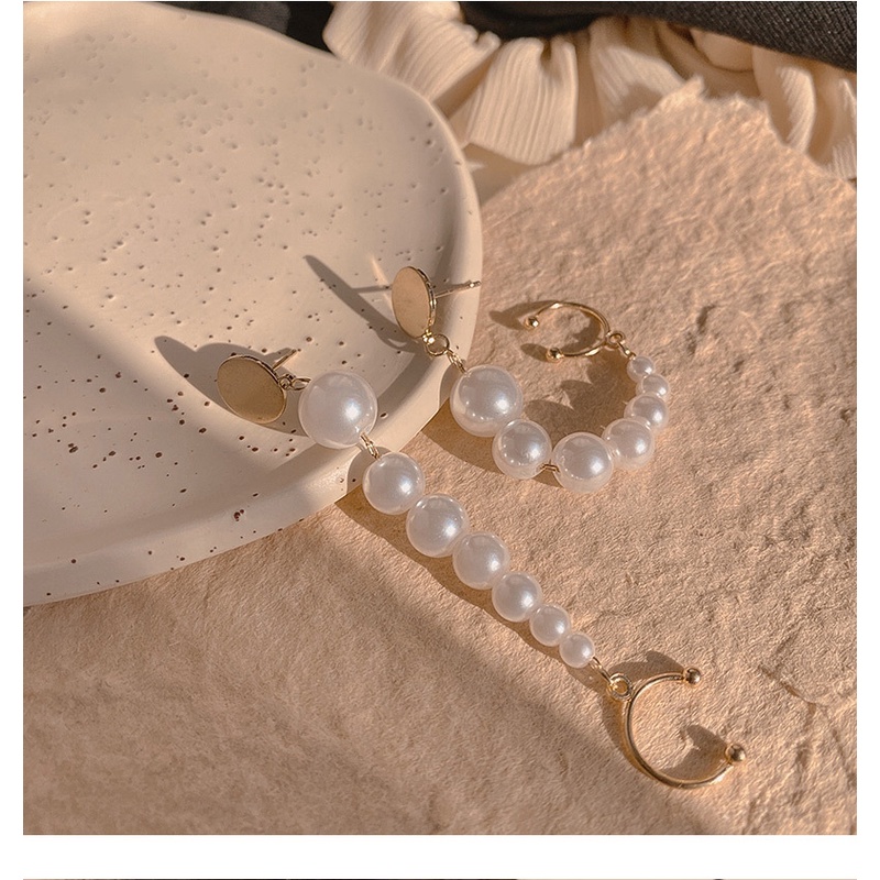 Khuyên Tai Dạng Kẹp Vành Tai Phối Dây Xích Đính Đá Zircon / Ngọc Trai Phong Cách Hàn Quốc Cổ Điển Mới 2022